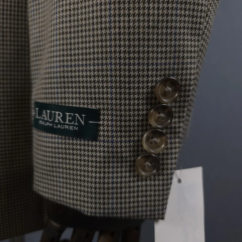 Lauren Ralph Lauren UltraFlex Blazer Mens 40 Long‎ Brown Houndstooth Jacket